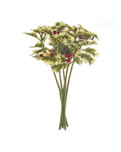 Umetne rože, šopek bodik z belo-zelenimi bodičastimi listi  in rdečimi okroglimi sadovi