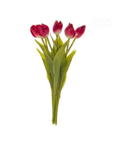 Dekor Deluxe Umetne rože, šop rdečih tulipanov s svetlo-zelenimi listi in stebli