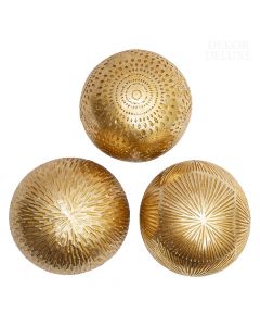 Dekor Deluxe Set treh zlatih dekorativnih krogel s tremi različnimi vtisnjenimi vzorci