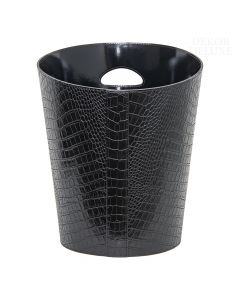 Dekor Deluxe Črn koš za papir, valjaste oblike, iz umetnega usnja s krokodiljim vzorcem 