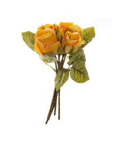 Dekor Deluxe šopek 6 vrtnic oranžne barve z zelenimi stebli in listi 
