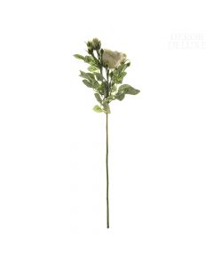 Dekor Deluxe Umetna roža bela vrtnica z zelenimi listi in dolgim zelenim pecljem