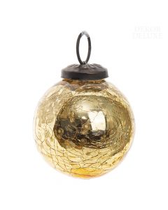 Dekor Deluxe Set 24 zlatih božičnih krogel iz stekla s pentljo za obešanje v stekleni posodi z lesenim pokrovom.