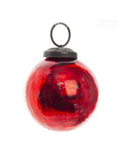 Dekor Deluxe Set 24 rdečih božičnih steklenih krogel s pentljo za obešanje v stekleni posodi z lesenim pokrovom.