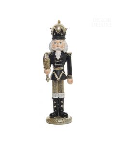 Dekor Deluxe Figura vojaka hrestača v uniformi črne barve z z velikim klobukom in žezlom v roki. 