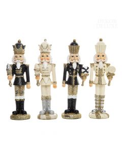 Dekor Deluxe set 4 figur skulptur hrestača v beli in v črni barvi z zlatimi bleščicami  