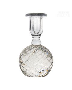 Dekor Deluxe Steklen prozoren svečnik v obliki krogle s spiralnimi gravurami s podaljškom za vstavljanje sveče