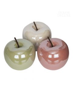 Dekor Deluxe set treh keramičnih jabolk v zeleni, rožnati in beli barvi 