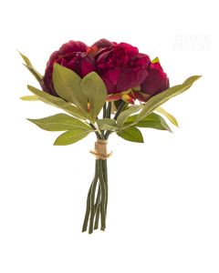 Dekor Deluxe Umetne rože šestih šopek potonik z vinsko rdečimi cvetovi in zelenimi cvetov v višini 32 cm 