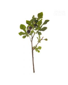 Dekor Deluxe Veja figovega drevesa s petimi sadeži in velikimi dlanastimi zelenimi listi in razvejano zeleno rjavim steblom