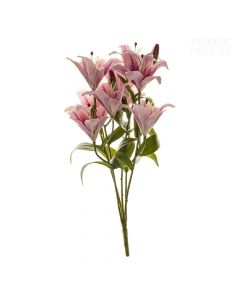 Dekor Deluxe Umetne rože šopek lilij z devetimi belo-rožnatimi cvetovi in zeleinimi liti in stebli. 