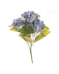 Dekor Deluxe Umetne rože šopek hortenzije z modro rumenimi cvetovi in zelenimi listi