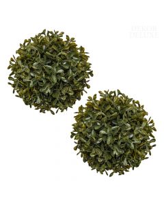 Dekor Deluxe Umetne rože set dveh pušpan krogel  s premerom 13 cm z majhnimi listi v zeleni barvi 