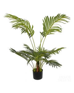 Dekor Deluxe Umetna rastlina palma višine 100 cm iz umetne mase z zelenimi listi v črnem lončku.