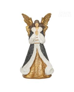 Dekor Deluxe pisana figura angela v molitveni pozi, z zlatimi krili in črno-belim plaščem višine 27 cm.