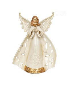 Dekor Deluxe keramična figura angela z golobico bele barve z zlatimi dodatki višine 22 cm.