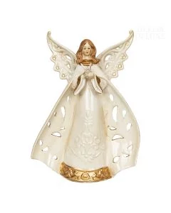 Dekor Deluxe keramična figura angela z golobico bele barve z zlatimi dodatki višine 22 cm.