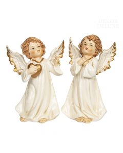Dekor Deluxe set dveh angelov iz keramike bele barve s pozlačenimi dodatki višine 15 cm.