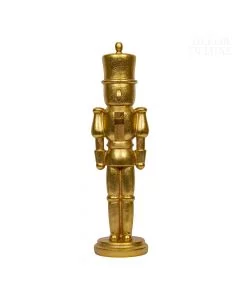 Dekor Deluxe Zlata figura vojaka hrestača s kapo z zlatimi bleščicami na podstavku.