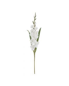 Dekor Delixe Umetna roža gladiola z več belimi cvetovi in podolgovatimi zelenimi listi 
