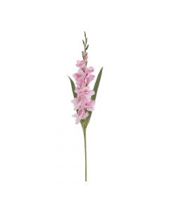 Dekor Delixe Umetna roža gladiola z več rožnati cvetovi in podolgovatimi zelenimi listi 