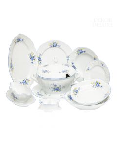 Dekor Deluxe 25 delni jedilni servis bele barve iz vrhunskega porcelana s poslikavo s spominčicami.