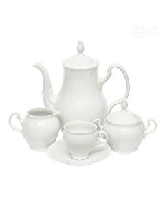 Dekor Deluxe 15 delni kavni servis bele barve iz vrhunskega porcelana z reliefnimi ornamenti.