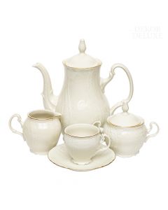 Dekor Deluxe 15 delni kavni servis slonokoščene barve iz vrhunskega porcelana z reliefnimi ornamenti.