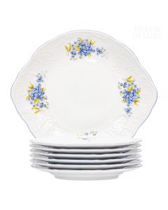 Dekor Deluxe 7 delni jedilni servis bele barve iz vrhunskega porcelana s poslikavo s spominčicami.