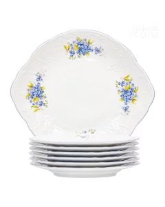 Dekor Deluxe 7 delni jedilni servis bele barve iz vrhunskega porcelana s poslikavo s spominčicami.