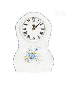 Dekor Deluxe namizna ura bele barve iz vrhunskega porcelana s poslikavo s spominčicami.