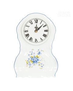 Dekor Deluxe namizna ura bele barve iz vrhunskega porcelana s poslikavo s spominčicami.