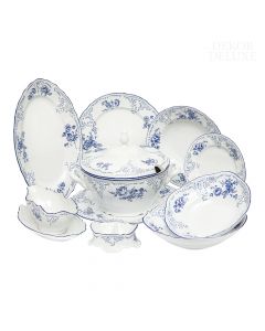 Dekor Deluxe 25 delni jedilni servis bele barve iz vrhunskega porcelana s poslikavo modrega cvetja.