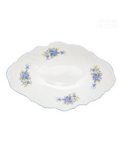 Dekor Deluxe krožnik za kruh iz belega porcelana dolžine 34 cm s poslikavo s spominčicami.