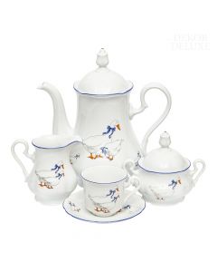 Dekor Deluxe 15 delni kavni servis z ljubko poslikavo z gosmi iz belega porcelana ročne izdelave.