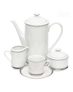 Dekor Deluxe 15 delni kavni servis bele barve s srebrnimi linijami iz vrhunskega porcelana.