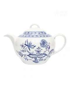 Dekor Deluxe čajnik s pokrovom bele barve iz vrhunskega porcelana s čebulnim vzorcem.