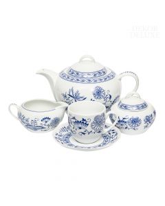 Dekor Deluxe 15 delni čajni servis bele barve iz vrhunskega porcelana s tradicionalnim čebulnim vzorcem.