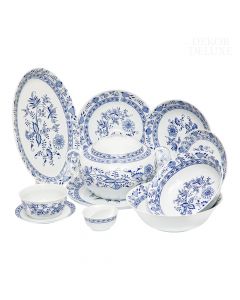 Dekor Deluxe 25 delni jedilni servis bele barve iz vrhunskega porcelana z bogato poslikavo v čebulnem vzorcu.