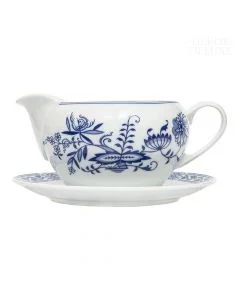 Dekor Deluxe omačnica bele barve iz vrhunskega porcelana z modro poslikavo čebulnega vzorca.