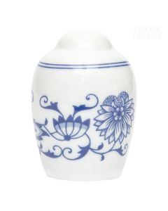 Dekor Deluxe posipalec za poper bele barve iz vrhunskega porcelana z modro poslikavo čebulnega vzorca.