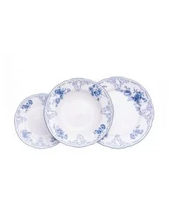 Dekor Deluxe 18 set krožnikov bele barve iz vrhunskega porcelana s poslikavo modrega cvetja.