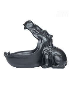 Dekor Deluxe posoda v obliki nilskega konja z odprtimi usti iz umetne mase črne barve.
