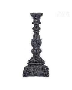 Dekor Deluxe bogato okrašen svečnik baročnega izgleda v črni barvi z reliefnimi ornamenti.