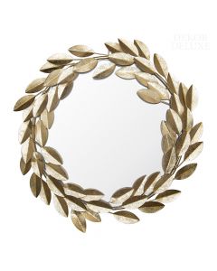 Dekor Deluxe prestižno okroglo ogledalo obdano z vencem iz zlatih listov.