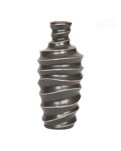Dekor Deluxe črna keramična vaza z atraktivnimi pozlačenimi valovitimi linijami.