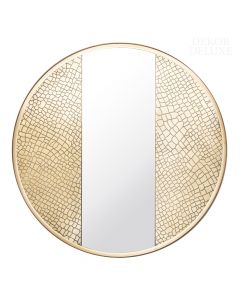 Dekor Deluxe okroglo zlato ogledalo z reliefnim kačjim vzorcem.