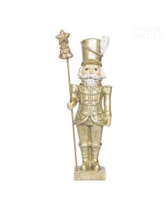 Dekor Deluxe Figura vojaka hrestača  v uniformi zlate barve z z velikim klobukom in žezlom v roki. 