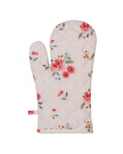 Dekor Deluxe bez umazano bela rokavica za pecico in stedilnik potiskana z motivi rdecih in roznatih pisanih roz z listjem