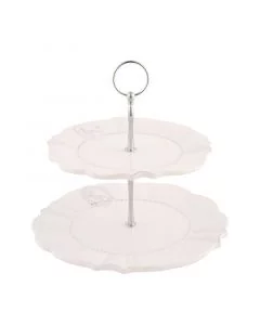 Dekor Deluxe keramicni etazer umazano bele barve bez country style vinatge retro 23 cm premer